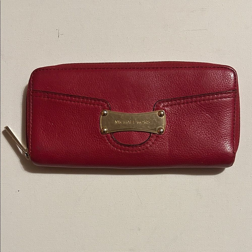 Michael Kors Red Leather Wallet with Gold Accents